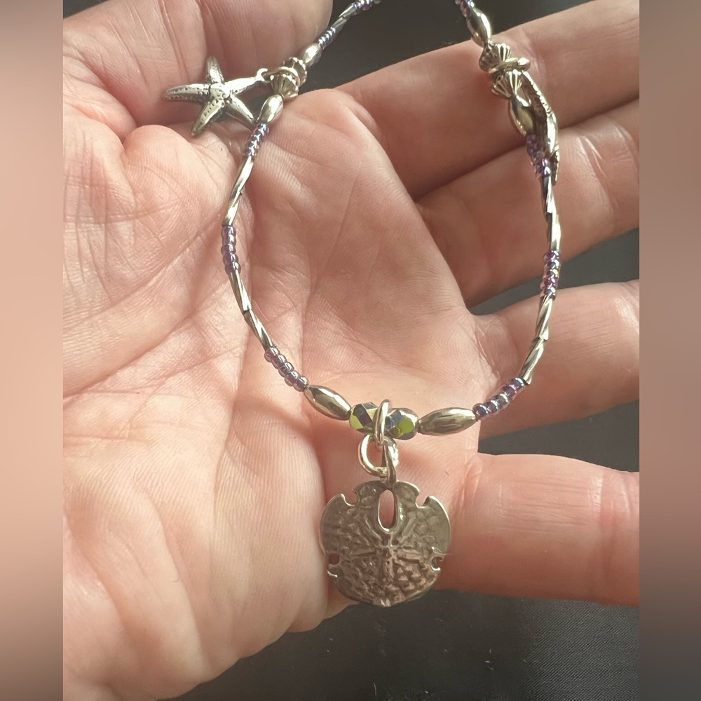 Silver and Purple Sand Dollar and Starfish Charm Necklace